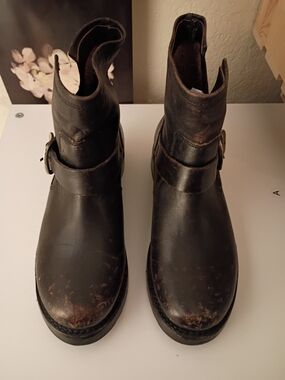 Frye Black Leather Harness Boots